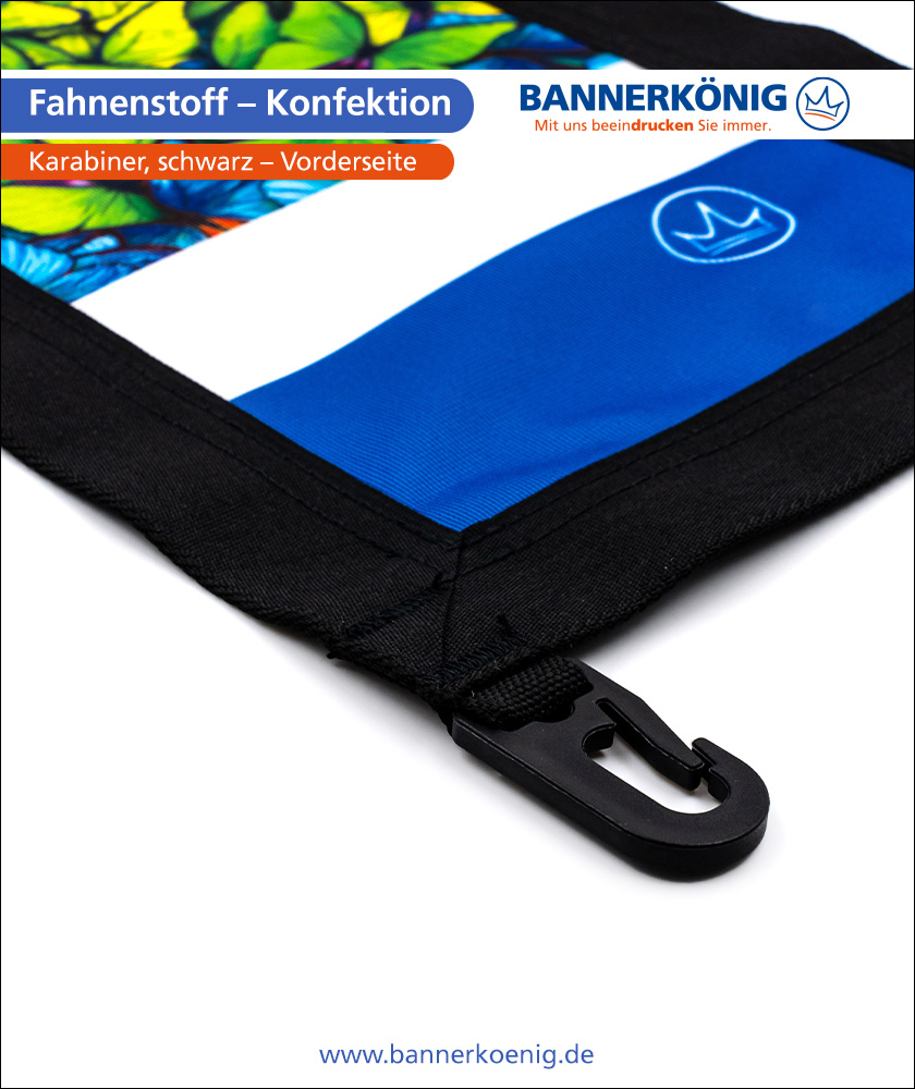 Fahnenstoff – Konfektion Karabiner, schwarz, Vorderseite